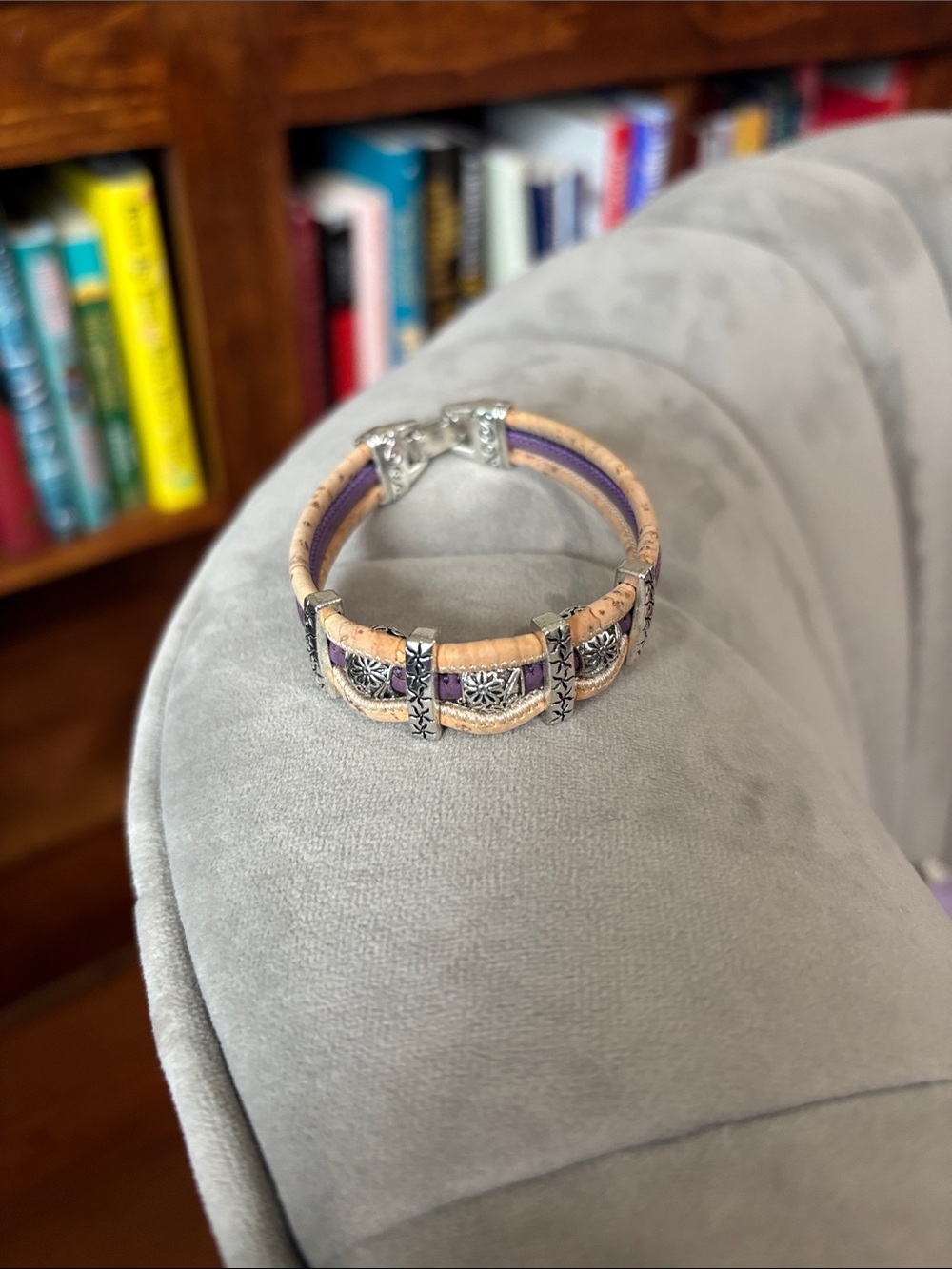 Cork and Purple Multi-Strand Bracelet with Silver Accents